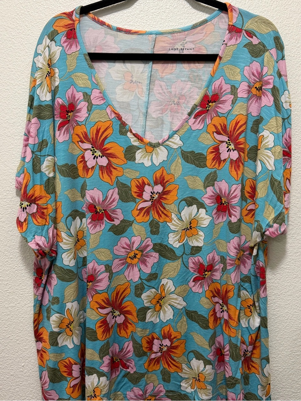Lane Bryant aqua tropical floral print top, 22/24